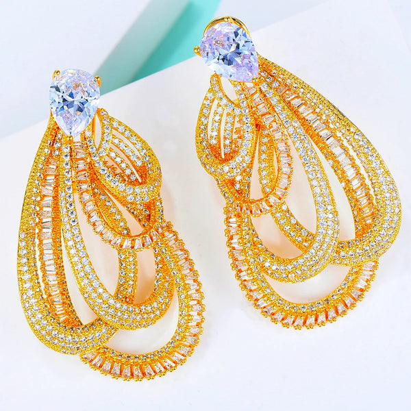 Luxury Noble Big Twined Earrings Full Mirco Paved Cubic Zircon CZ Naija Wedding Earring