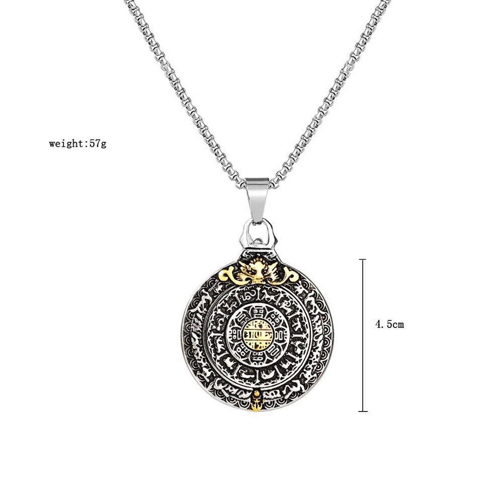 Retro Amulet Nine Palaces Bagua Pendant Stainless Steel Zodiac Men Necklace