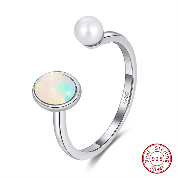 925 Sterling Silver Handmade 100% Genuine Natural Opal and Freashwater Pearl Ring