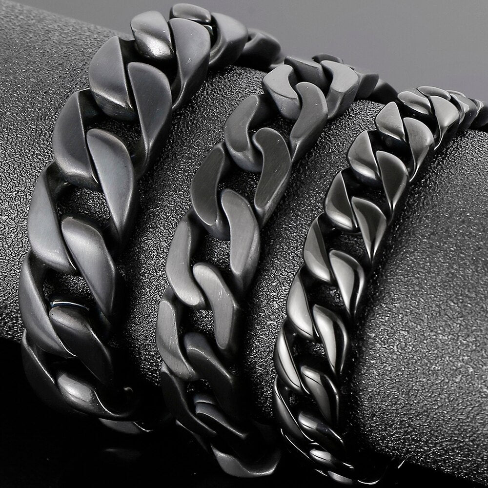 Polished Brushed Matte Black Stainless Steel Bracelet For Men