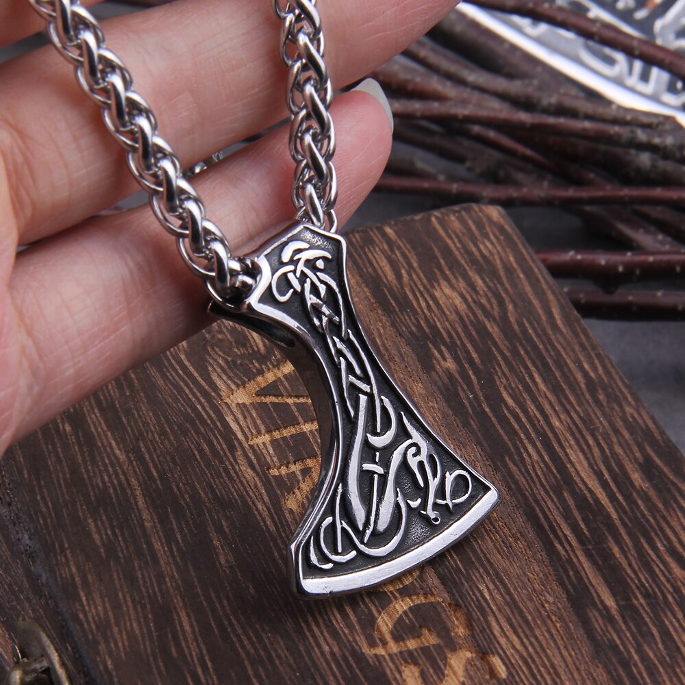 Stainless Steel Thor Hammer Viking Axe Perun Pendant Necklaces