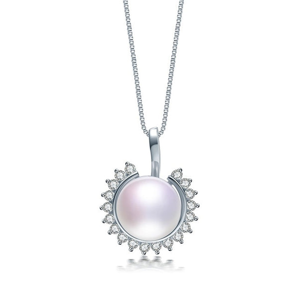 Fine Jewelry 925 Sterling Silver Sunflower Zircon Pendant With Real Freshwater Cultured Pearl Best Gift