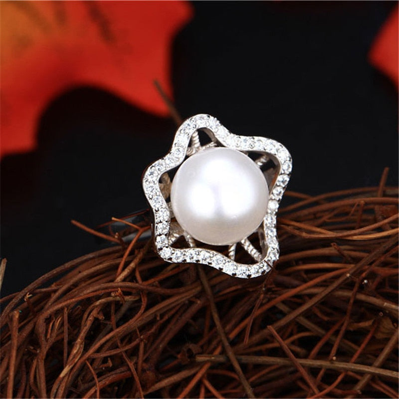 Starfish hollow 10-11mm AAAA natural freshwater pearl ring for women gift