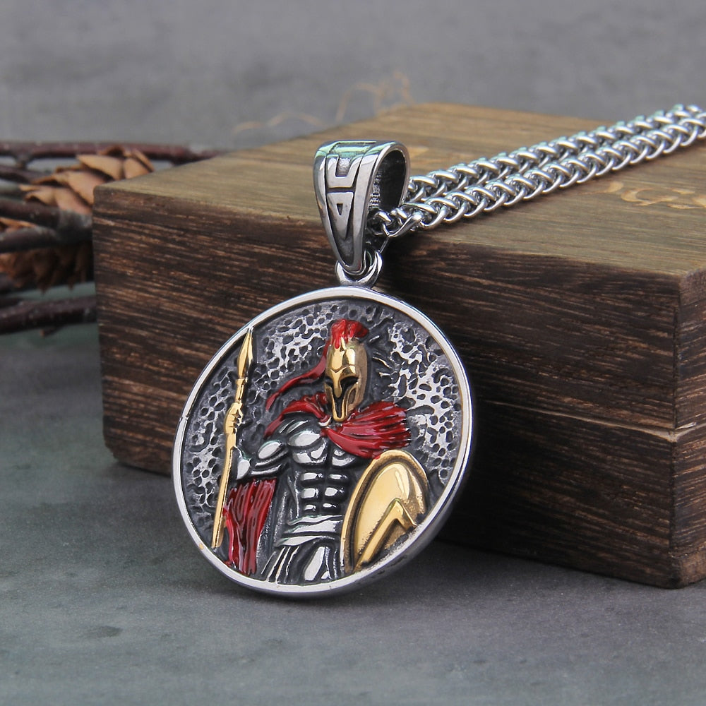 Vintage Ancient Greek Warrior Spartan Shield Pendant Necklace Punk Men's