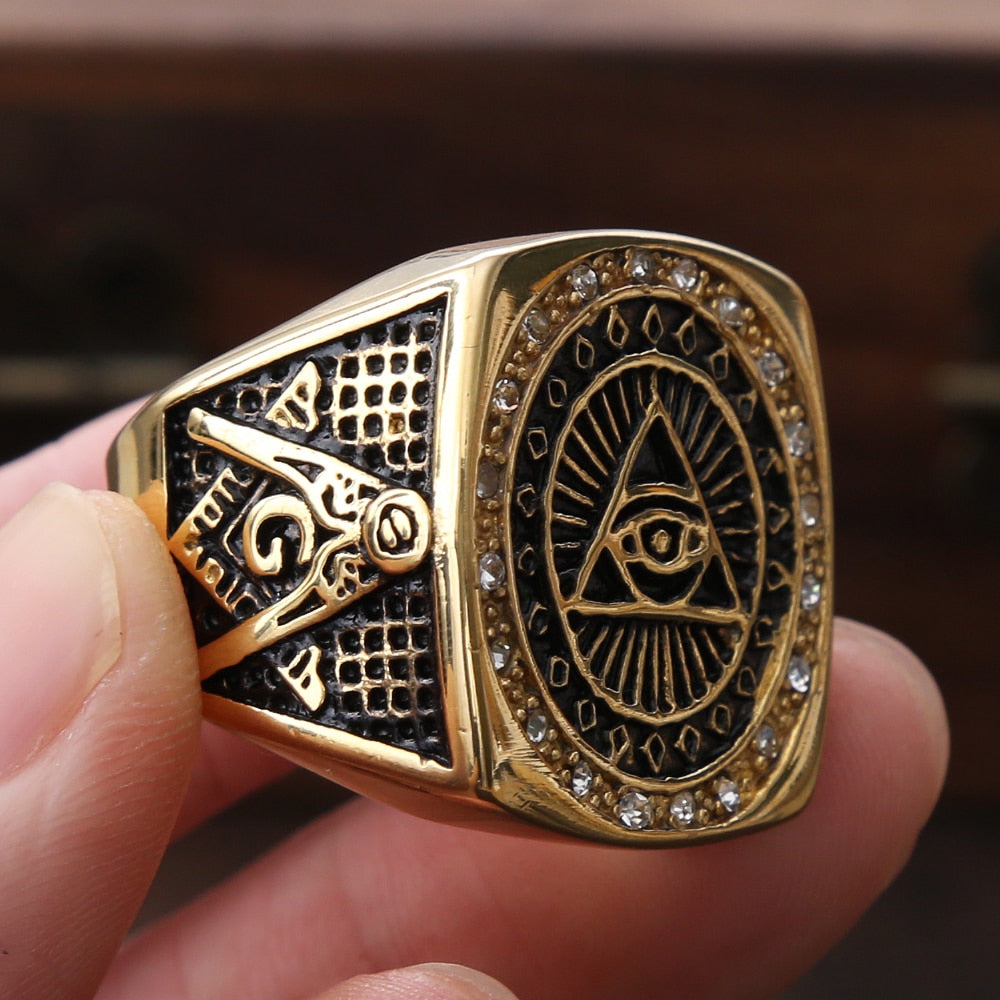 Vintage Mason Masonic Ring Crystal Mens Ring