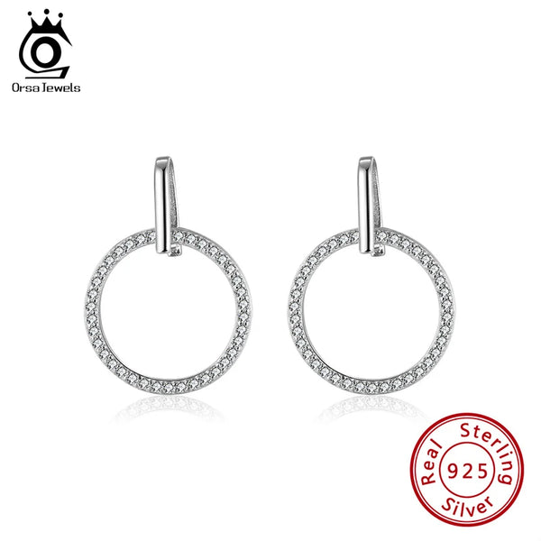 Simple 925 Sterling Silver Geometric Circle Drop Earrings For Women