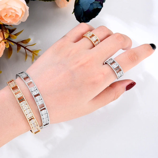 Luxury DIY Trend Movable CZ Bangle Ring Set Fashion Jewelry Sets For Women