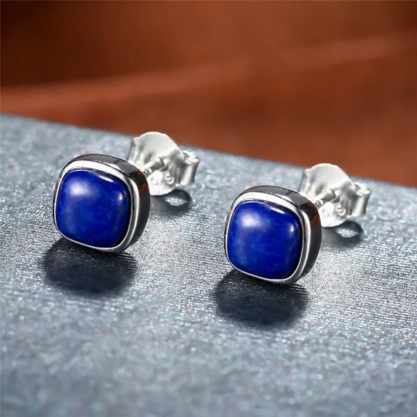 Lapis lazuli Thai silver Stud earrings 100% pure 925 Sterling Silver earring for women