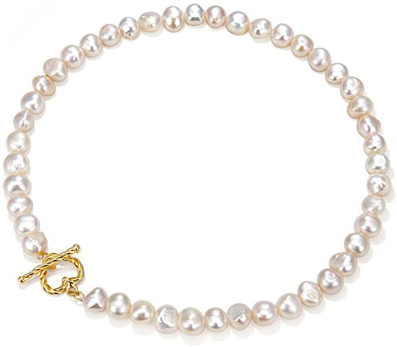 Cultured Pearl Choker 7-8.5mm Handpicked Pearls Strand Necklace for Women