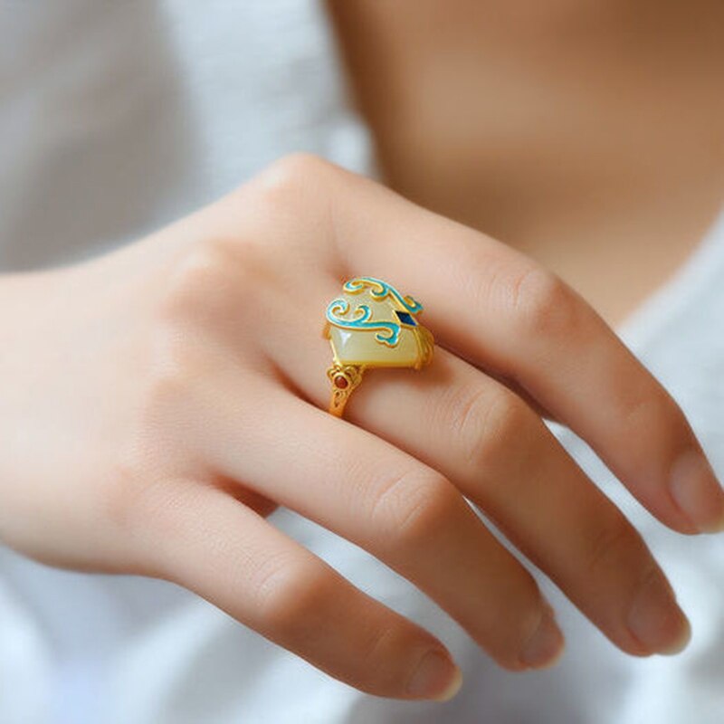 New silver Chinese retro enamel ring