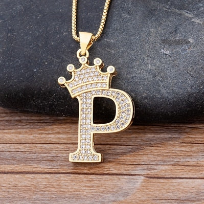 New Design 26 Letters A-Z Zircon Crown Initial Alphabet Pendant Necklace