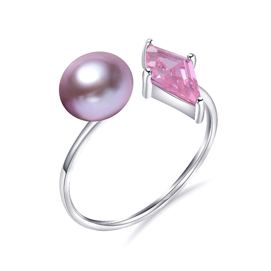 Simple 925 Sterling Silver Rhombus Pink Open Ring