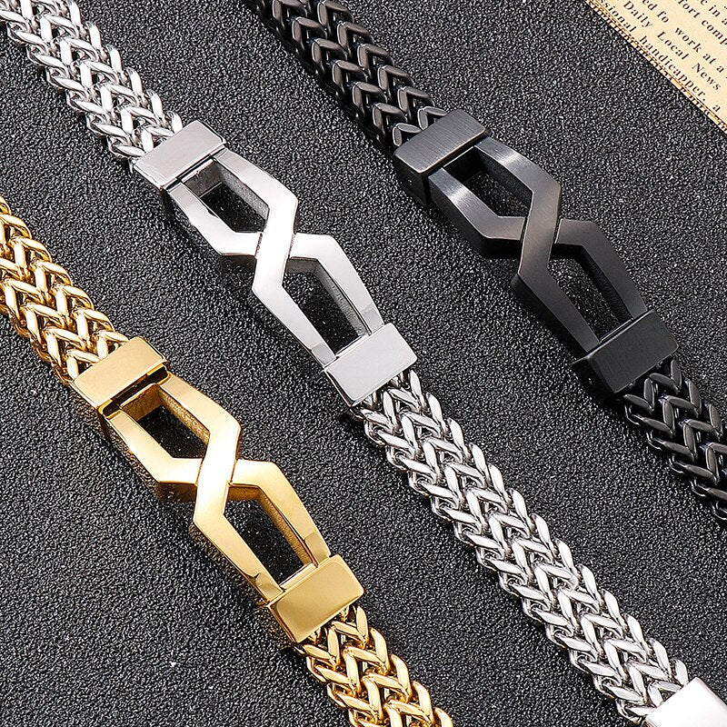 Luxury Gold Plated Men Bracelet Black Stainless Steel 12MM Link Chain