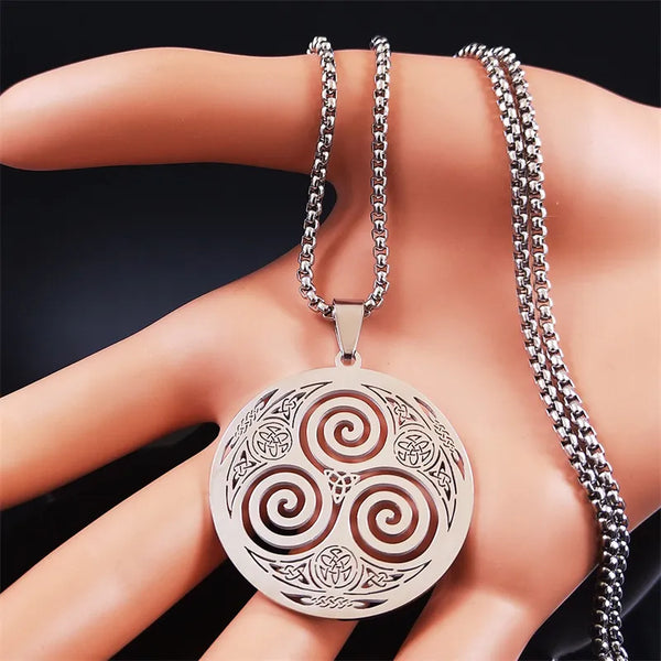 Stainless Steel Viking Witch Celtic Knot Triskele Necklace for Women Men