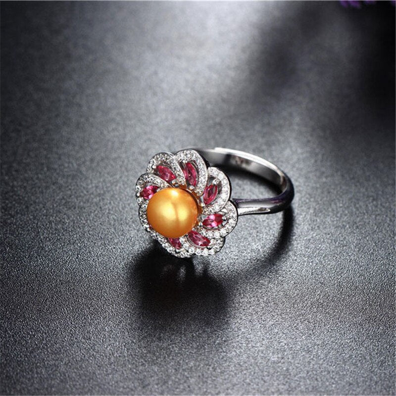 Rose red multi-flow AAAA 10-11mm natural freshwater pearl ring for women gift