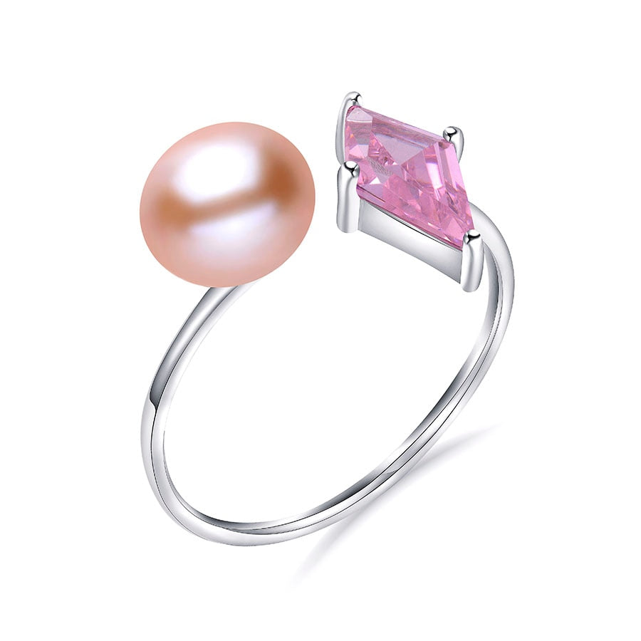 Simple 925 Sterling Silver Rhombus Pink Open Ring