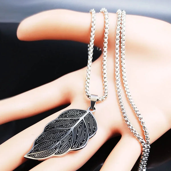 Leaf Stainless Steel Chain Necklace Women Silver Color Necklaces Pendants