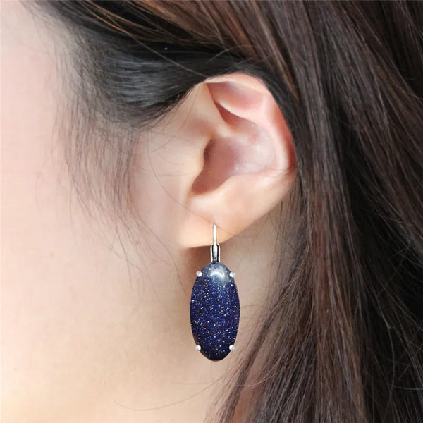 Irregular Eye Shape Dark Blue Sequins Stone Earrings For Women