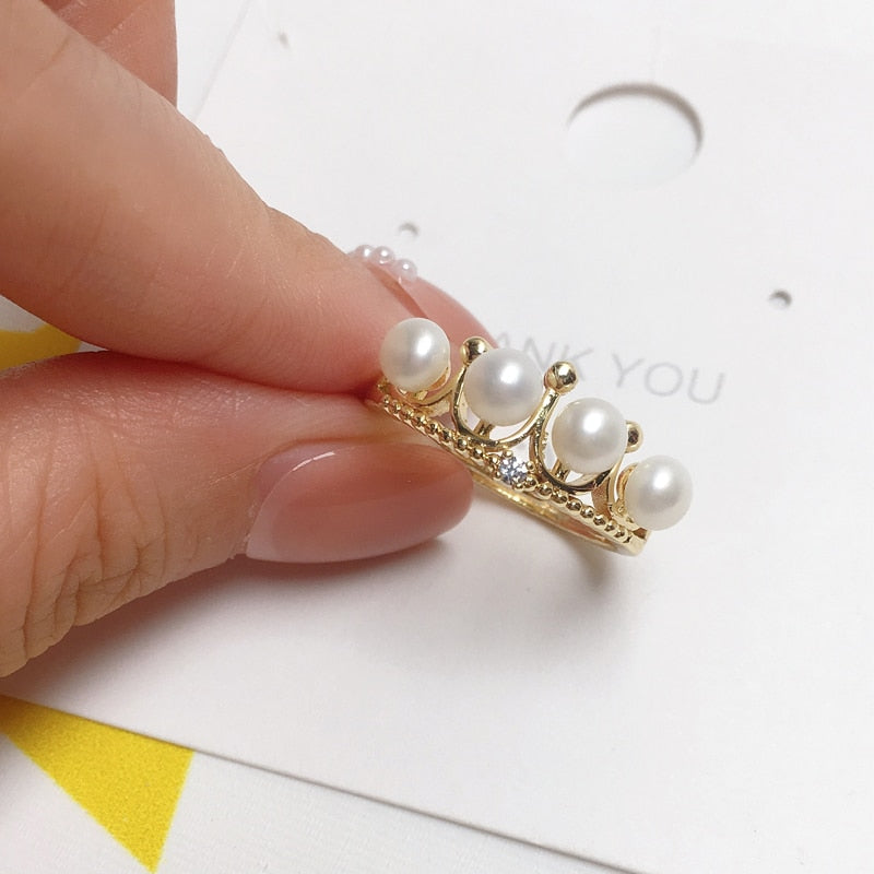 New Vintage Design Pearl Ring 14K Gold Filled Crown Many Real Natural Pearls Engagement Ring