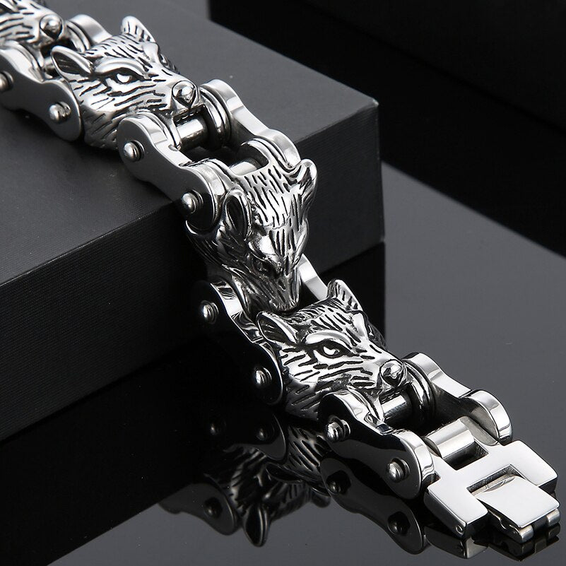 Massive Wolf Head Bracelet For Men