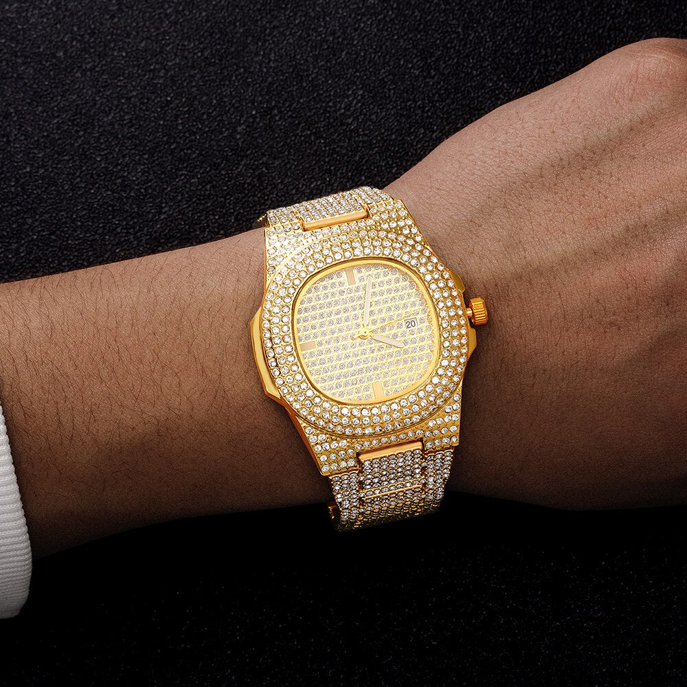 CZ  Iced Out Diamond Watch Quartz Gold HIP HOP Watches