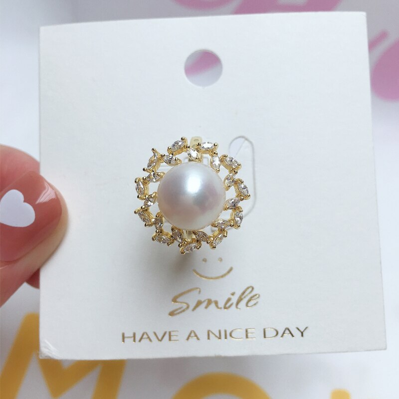 Round Pearl Ring 14K Gold Gild Design Pearl Base Jewelry For Women