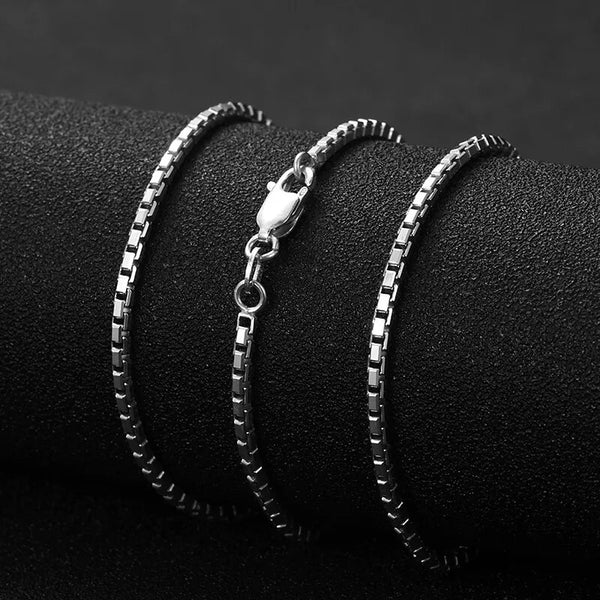 Box Chain For Men Women Solid 925 Sterling Silver 2mm Thickness Biker Man