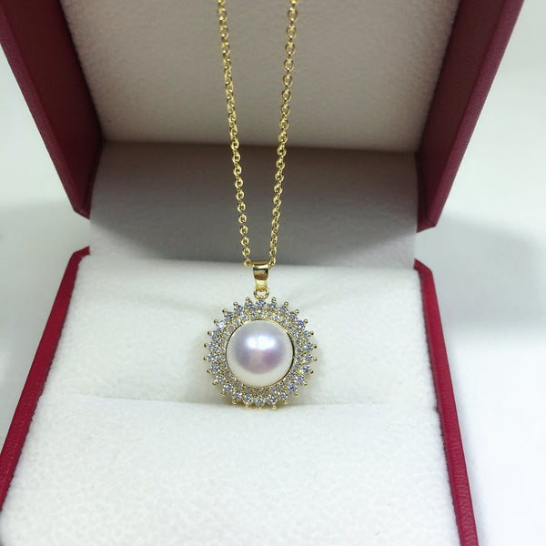 Fashion Pearl Necklace Gold Color Round Necklace Natural Freshwater Pearl Pendant Gift