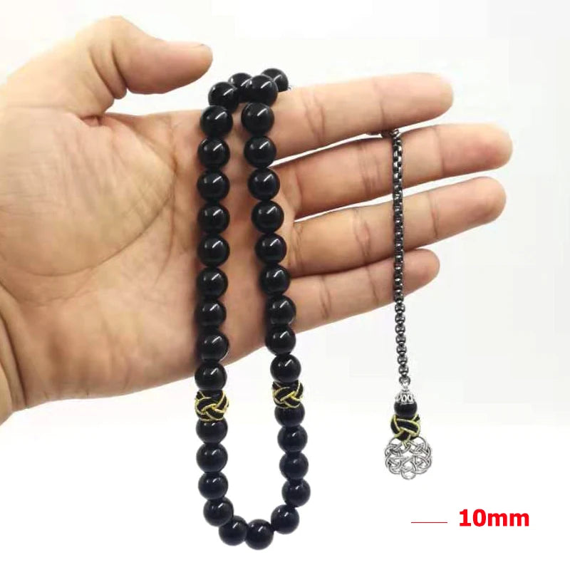 Natural Black Agates rosary Muslim Tasbih gift islam misbaha Man's Onxy prayer beads Eid ramadan Gift