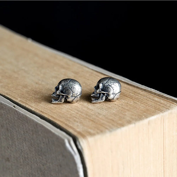 925 Sterling Silver Creative Retro Skull Stud Earring Trendy Street Punk Style Ear Pin for Men Women