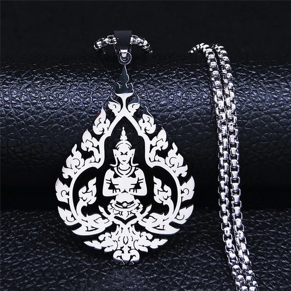 Thai Bodhisattva Stainless Steel Necklace Women Silver Color Religion Chain Necklace