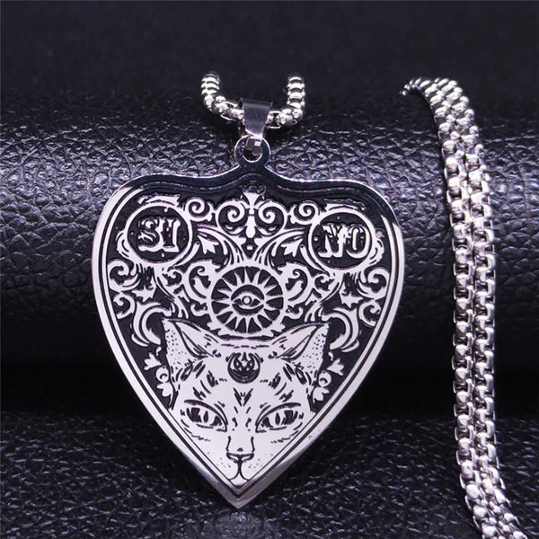 Divination Cat Stainless Steel Necklaces Pendants for Women Silver Color Witchcraft Chain Necklace