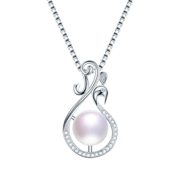 Pearl 925 Sterling Silver Zircon Peacock Pendant Necklace Women