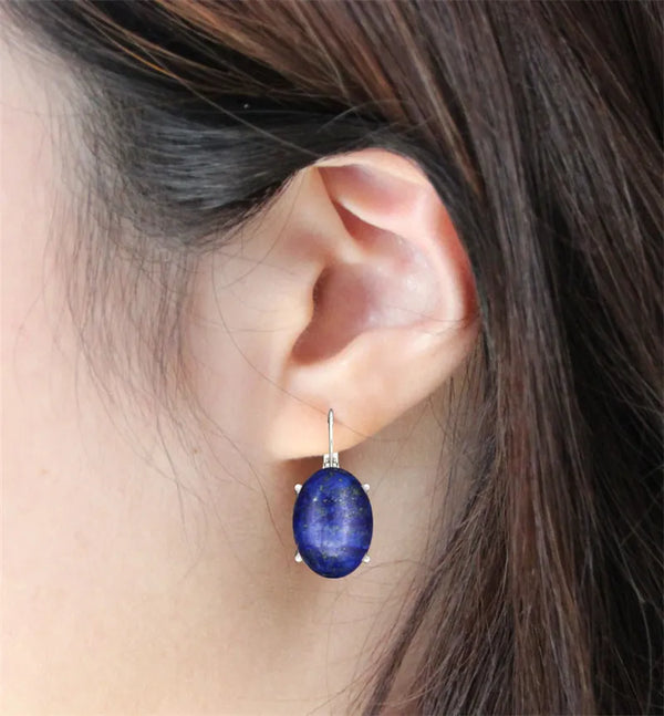 Vintage Natural Lapis Lazuli Tiger Eye Claw Cuff Earrings For Women