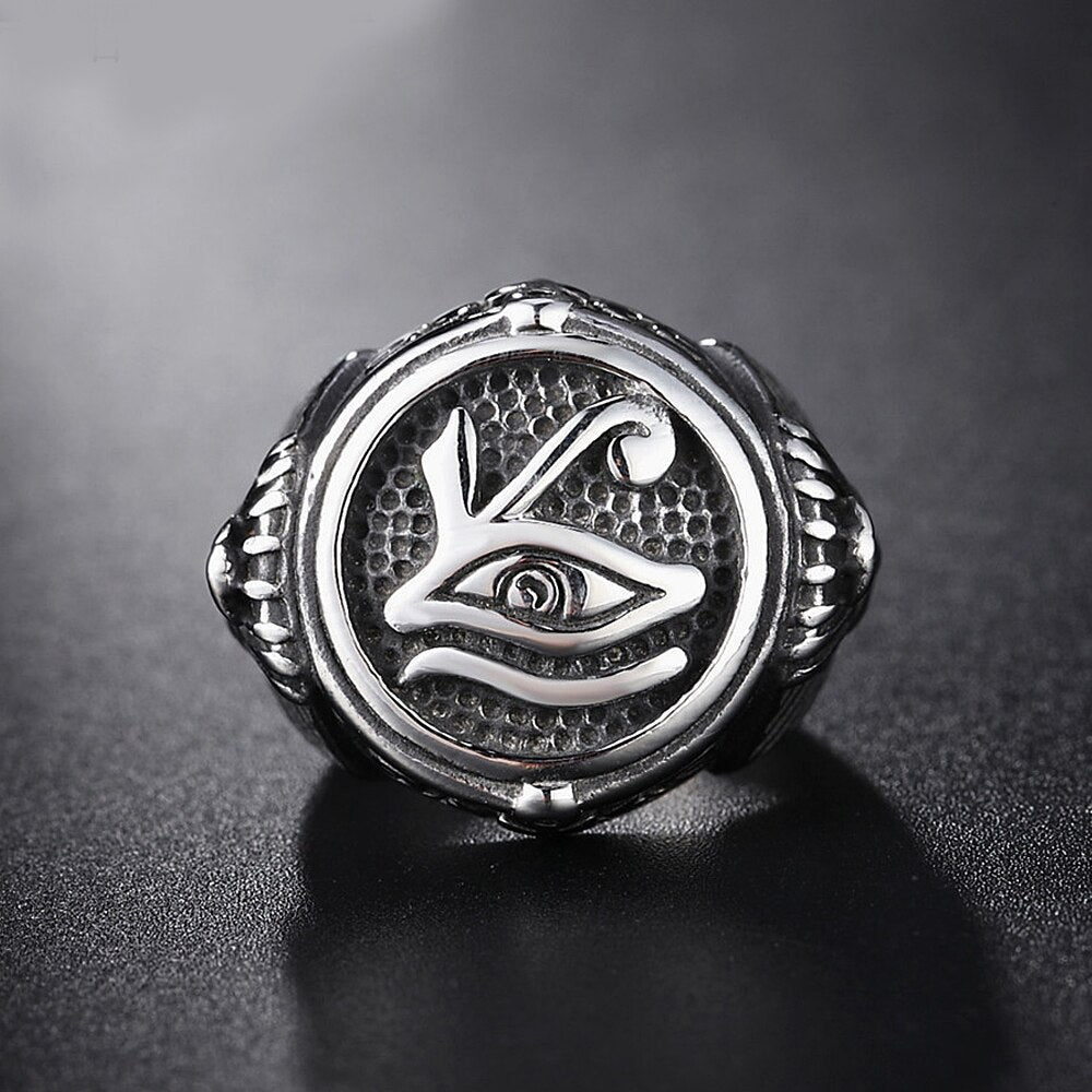 Vintage Stainless Steel Egyptian Men's Ring