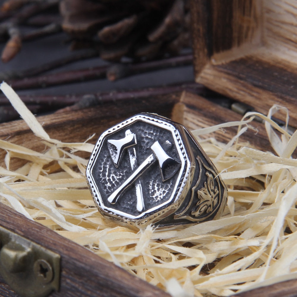 Slavic Perun Axe Biker Ring Stainless Steel Jewelry Punk Classic Slavic Perun Motor Biker Ring