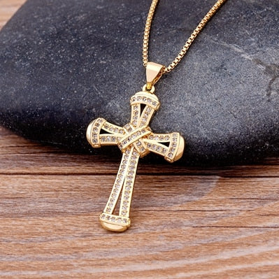 Top Quality Cubic Zirconia Cross Pendant Choker Chain Necklace Men Women