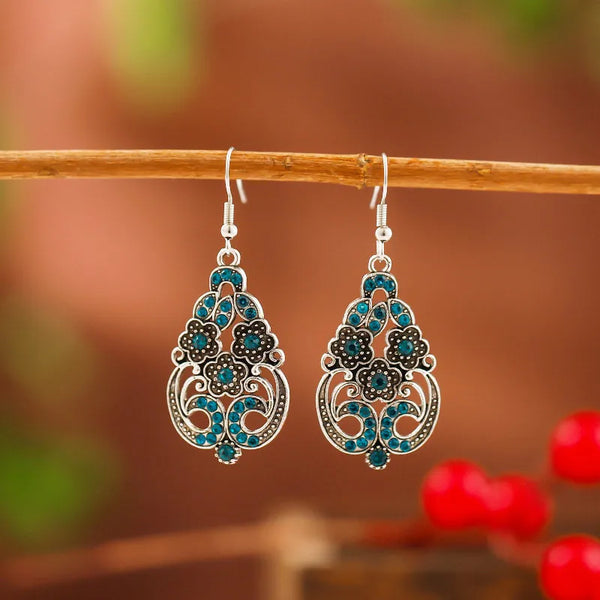 Vintage Bohemian Ethnic Blue Flower Earrings Female Drop Earrings