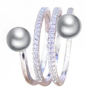 Fine Pearl Ring Jewelry Multi Row Natural Freshwater Pearl 925 Sterling Silver Big Rings