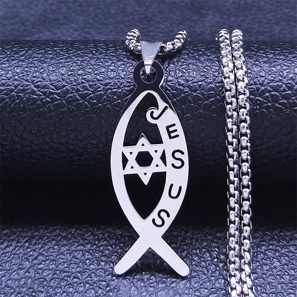 Stainless Steel Judaism Fish JESUS Hexagram Religion Necklaces Women/Men