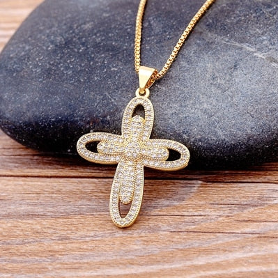 Top Quality Cubic Zirconia Cross Pendant Choker Chain Necklace Men Women