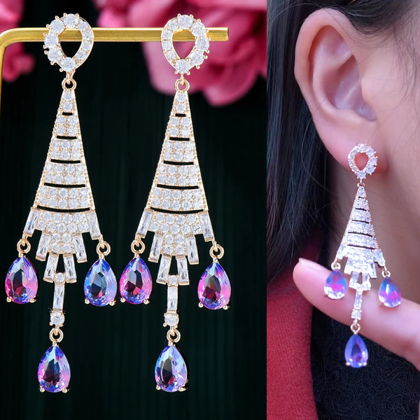 Trendy Shiny style Drop Earrings For Women Wedding Party Cubic Zircon Dubai Bridal Earring