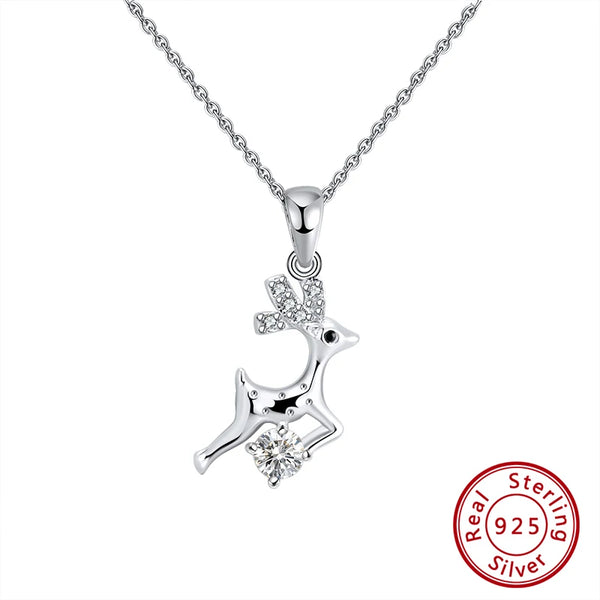 925 Sterling Silver Cute deer Pendant Necklaces with AAAA Zirconia