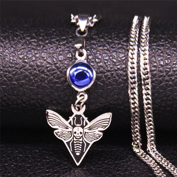 Fashion Skull Moth Stainless Steel Statement Necklace for Women