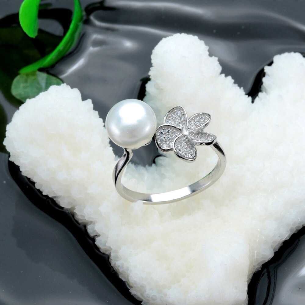 New 925 Sterling Silver Flower Zircon Open Rings For Women