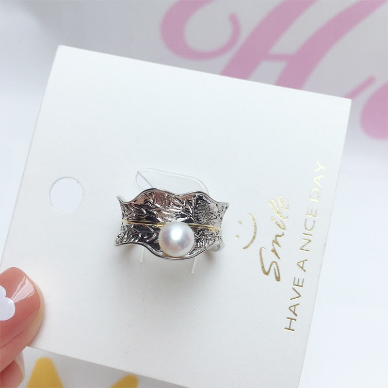 Italian Craft Gold Gild Pearl Ring