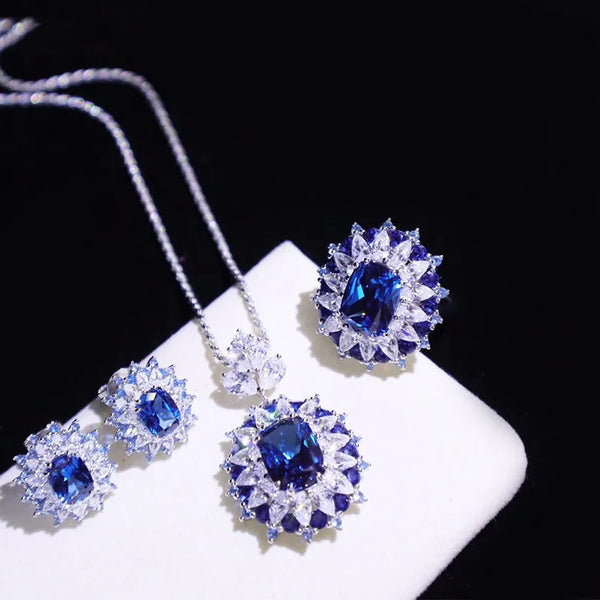 Artificial Simulation Emerald Set Royal Sapphires Color Treasure Pendants Necklaces Open Rings