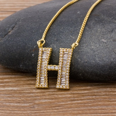 Luxury Gold Color A-Z 26 Letters Necklace CZ Pendant for Women