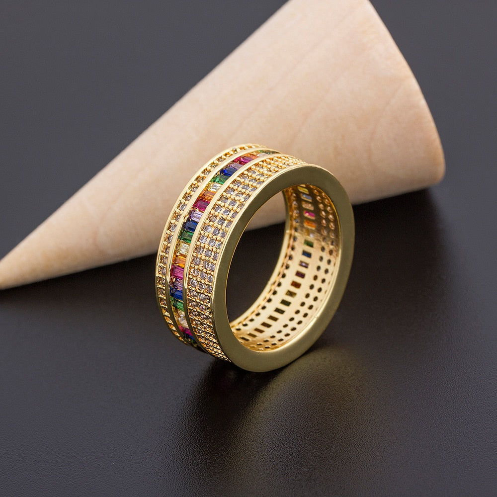 New Geometric Luxury Boho Rainbow Copper Cubic Zirconia Ring For Women