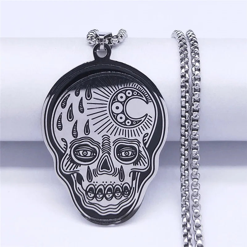 Stainless Steel Gothic Mexican Sugar Skull Necklace for Women